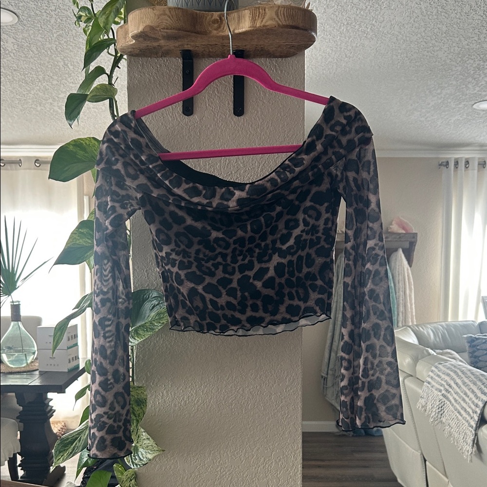 SHEIN Leopard Print Cowl Neck Blouse